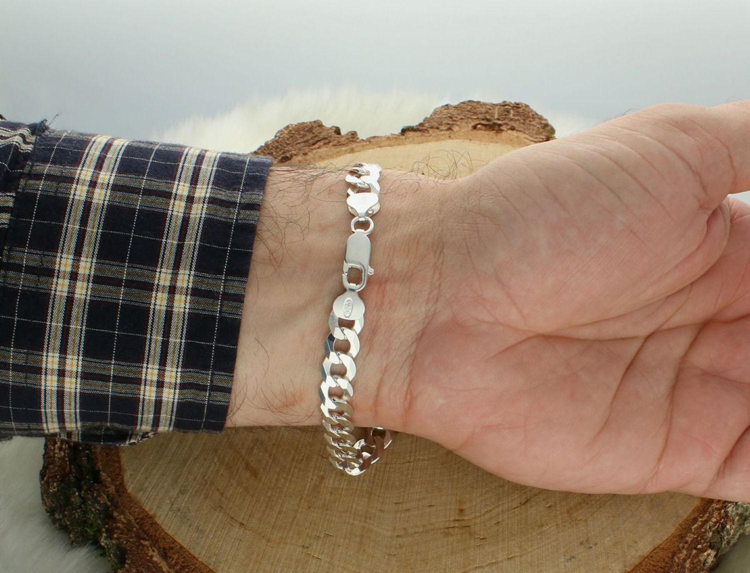 Męska bransoletka srebrna 925 Pancerka 9mm z blaszką do graweru.jpg